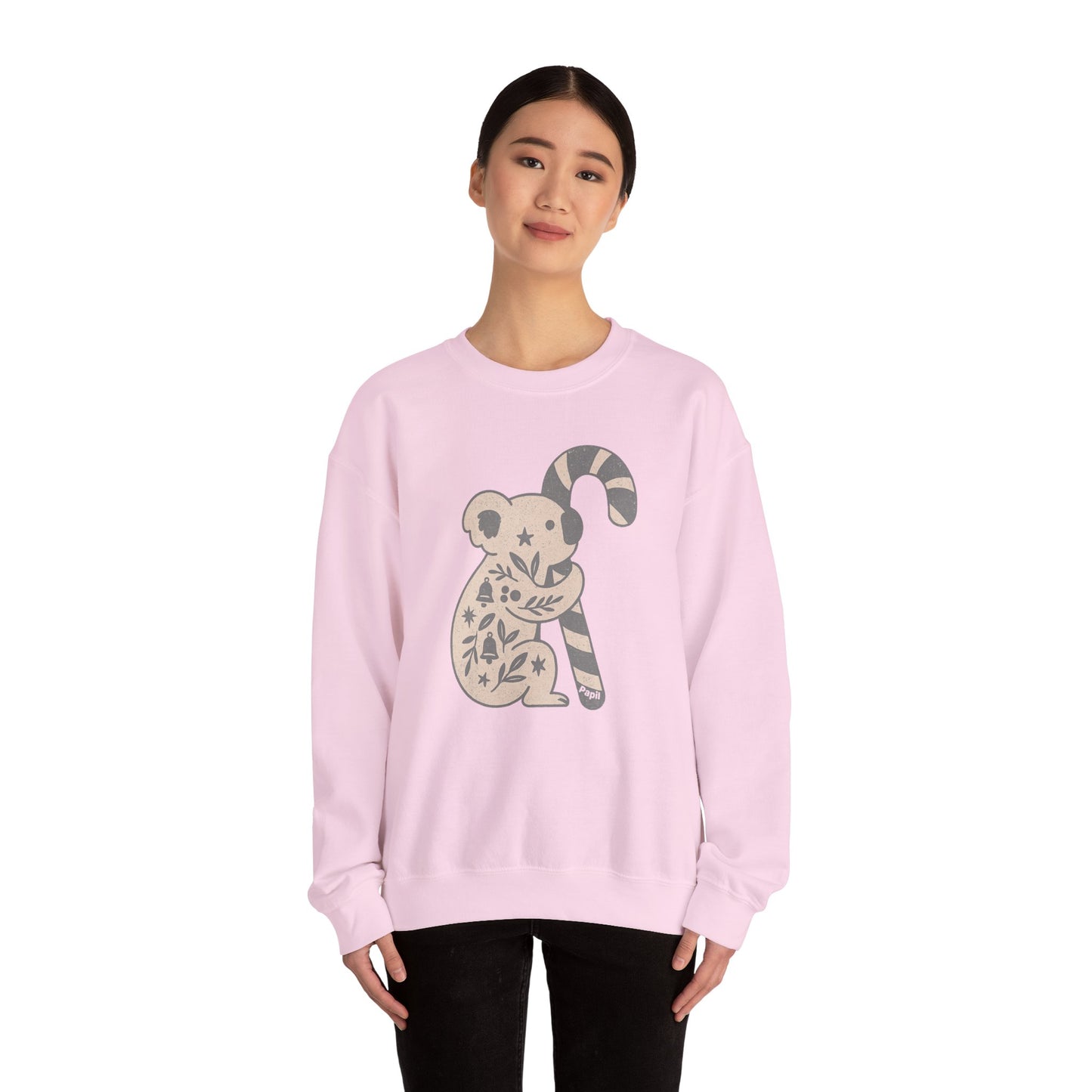 Floral Koala with Candy Cane Christmas Sweater | Botanical Animal Woodland Sweatshirt