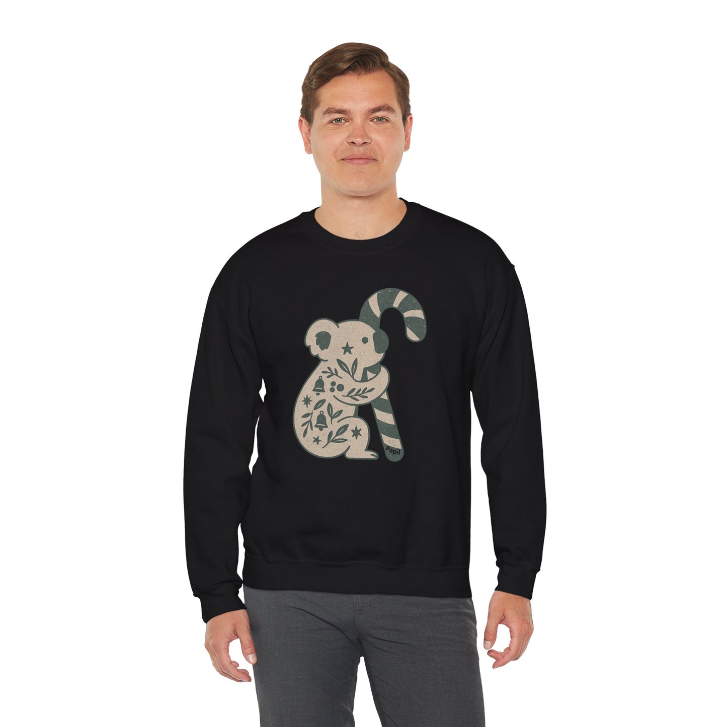 Floral Koala with Candy Cane Christmas Sweater | Botanical Animal Woodland Sweatshirt