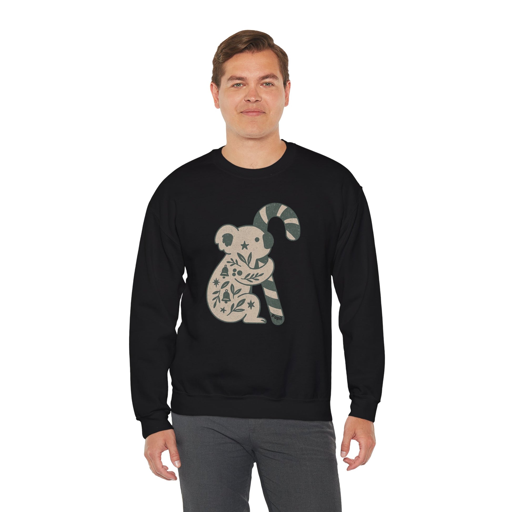 Floral Koala with Candy Cane Christmas Sweater | Botanical Animal Woodland Sweatshirt