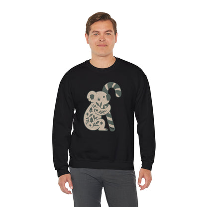 Floral Koala with Candy Cane Christmas Sweater | Botanical Animal Woodland Sweatshirt