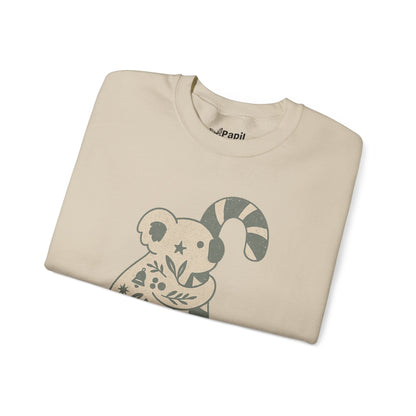 Floral Koala with Candy Cane Christmas Sweater | Botanical Animal Woodland Sweatshirt