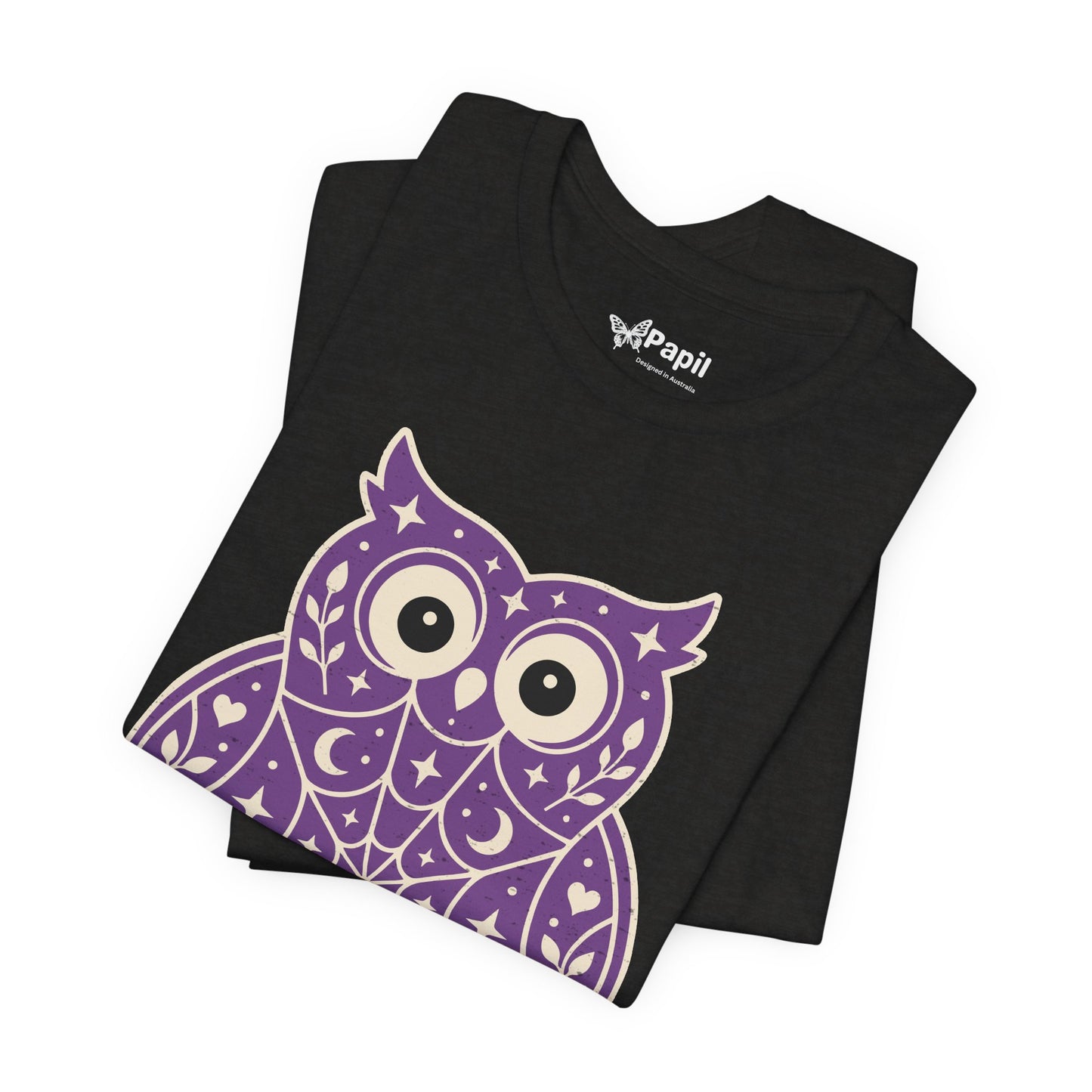 Enchanted Owl Halloween Graphic Tee | Vintage Woodland Owl T-Shirt - Purple