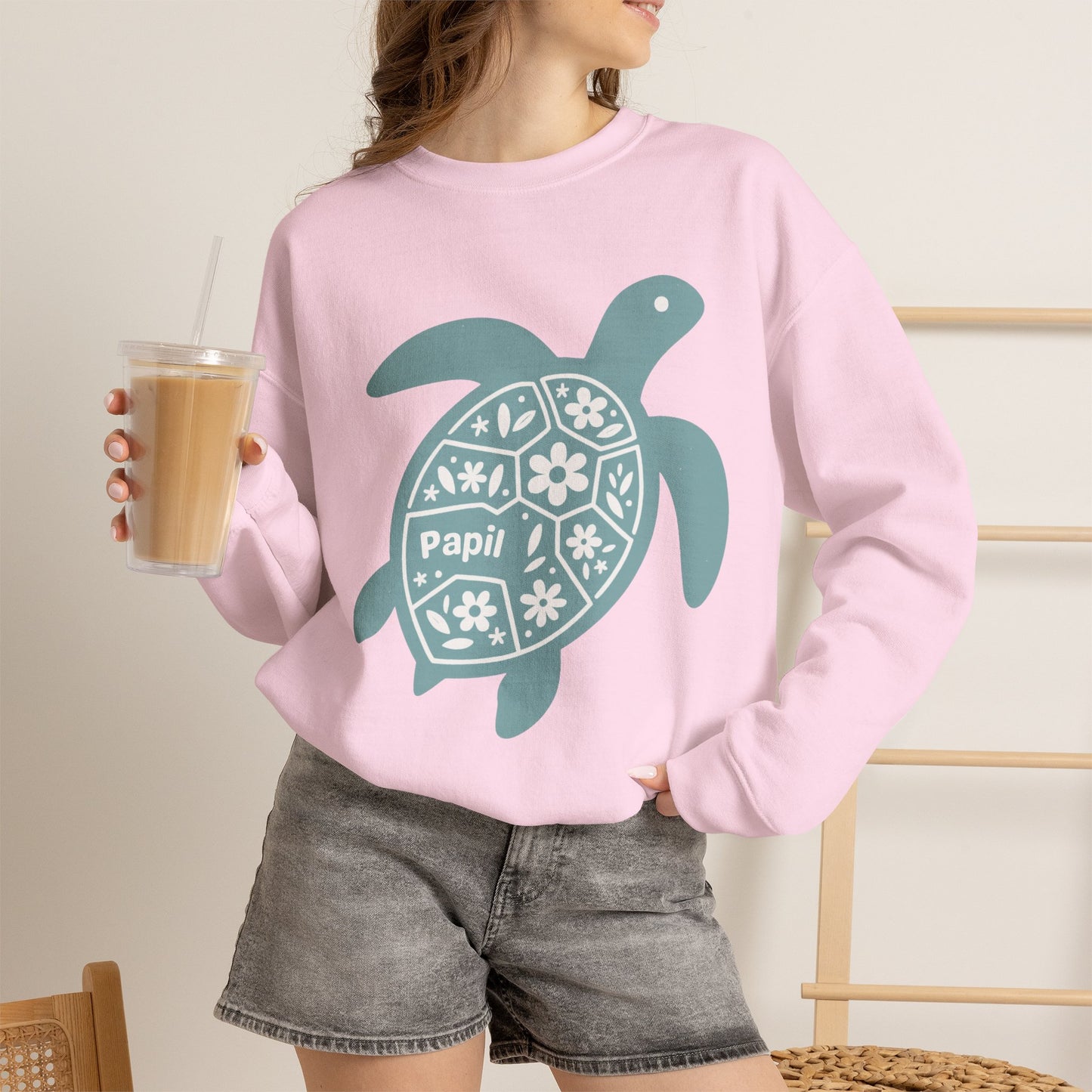 Turtle Graphic Sweatshirt — Floral Sea Turtle Crewneck