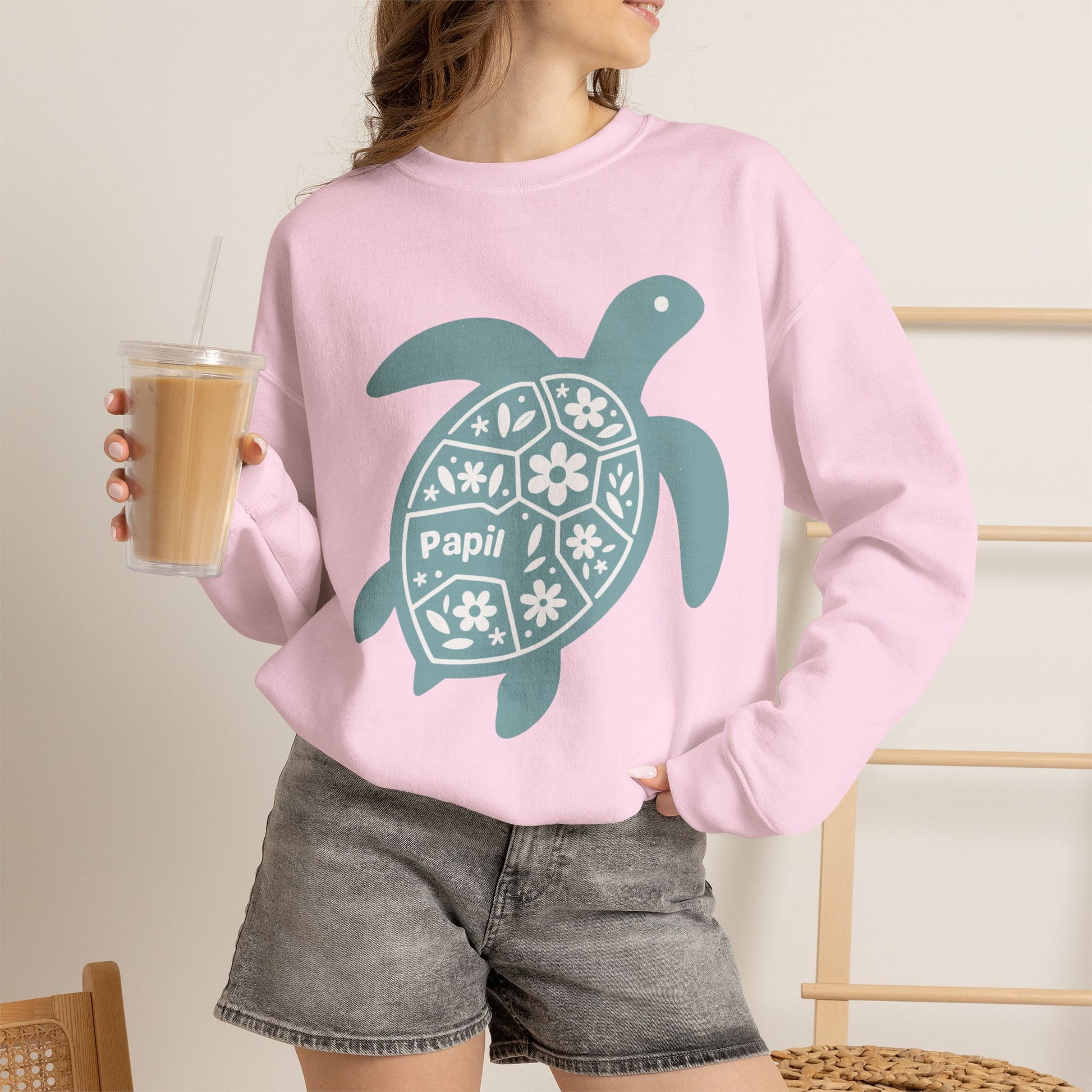 Turtle Graphic Sweatshirt — Floral Sea Turtle Crewneck