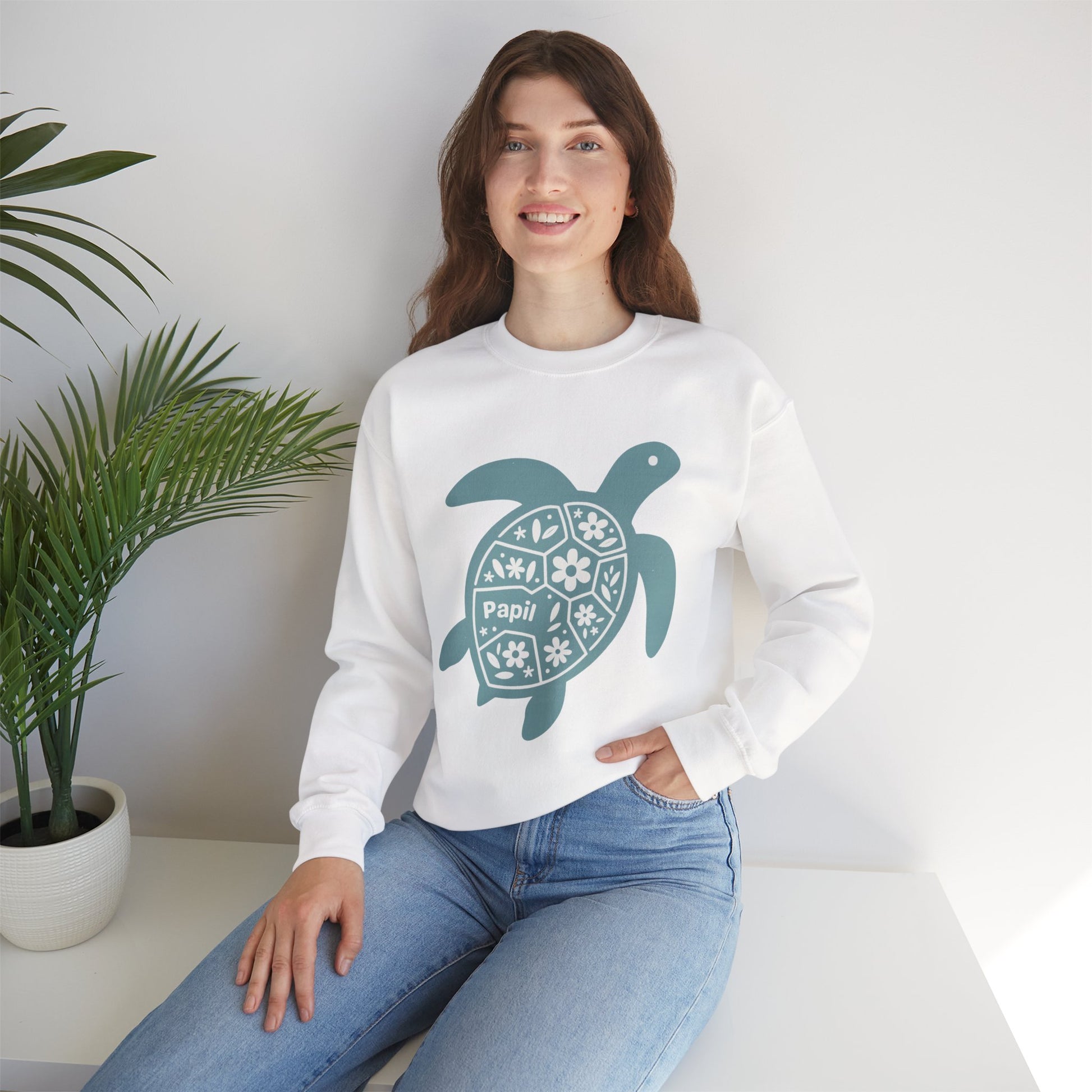 Turtle Graphic Sweatshirt — Floral Sea Turtle Crewneck