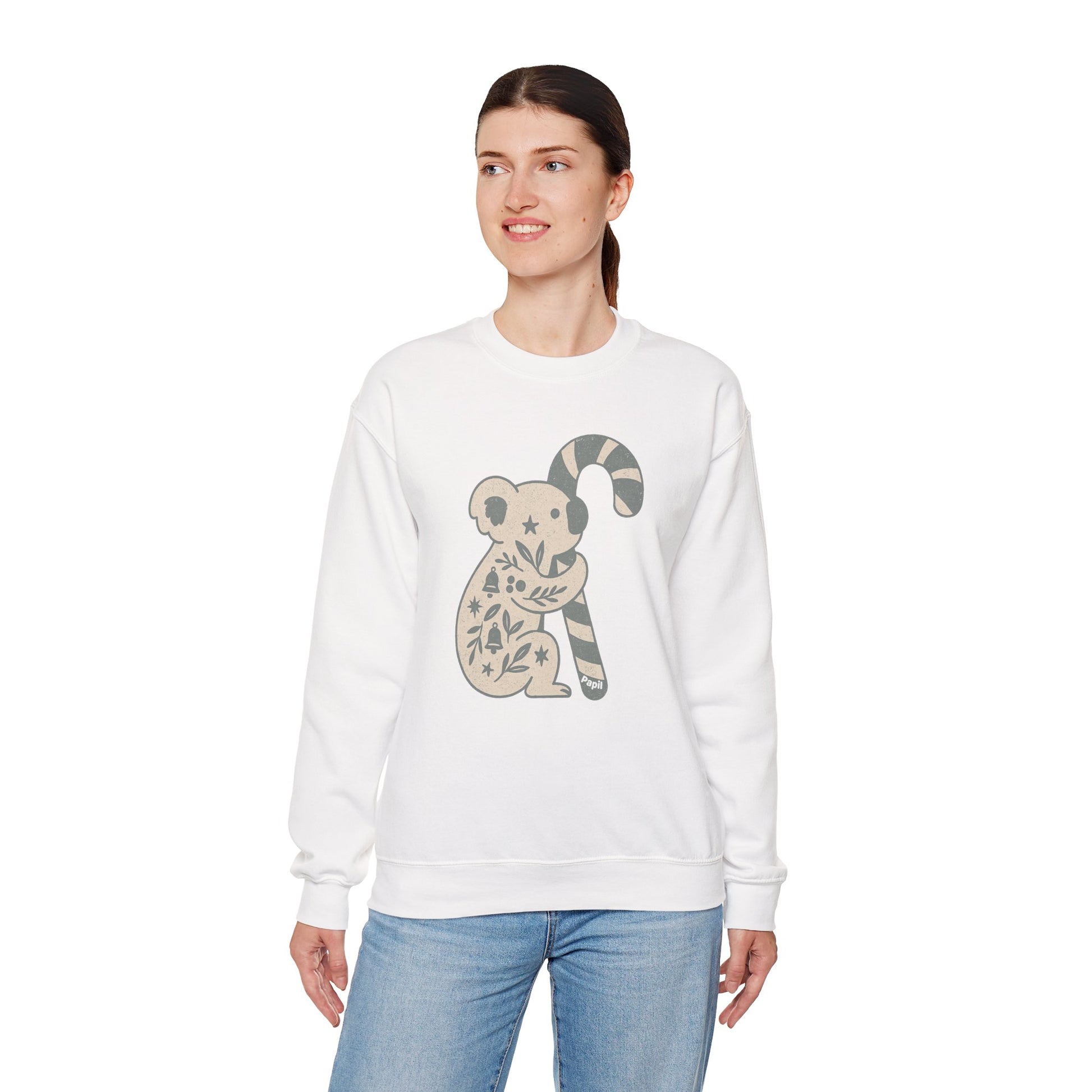 Floral Koala with Candy Cane Christmas Sweater | Botanical Animal Woodland Sweatshirt