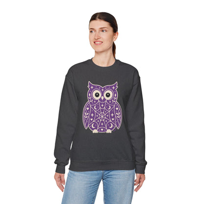 Decorative Folk Owl Crewneck Sweatshirt | Vintage Graphic Pullover
