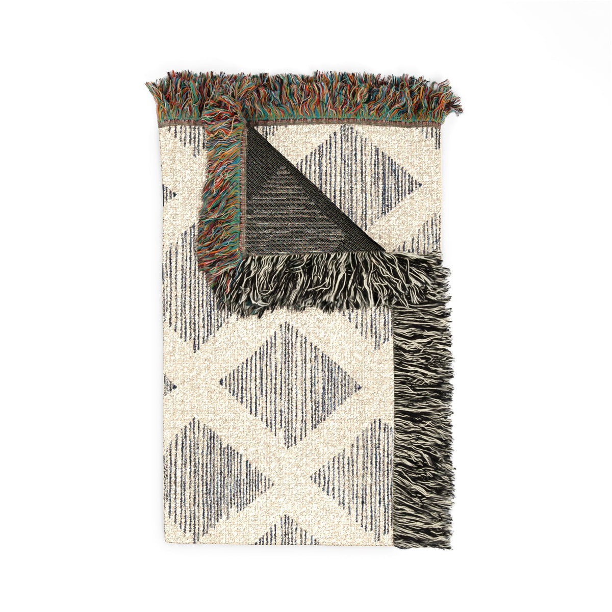Navy & Ivory Diamond Pattern Woven Blanket