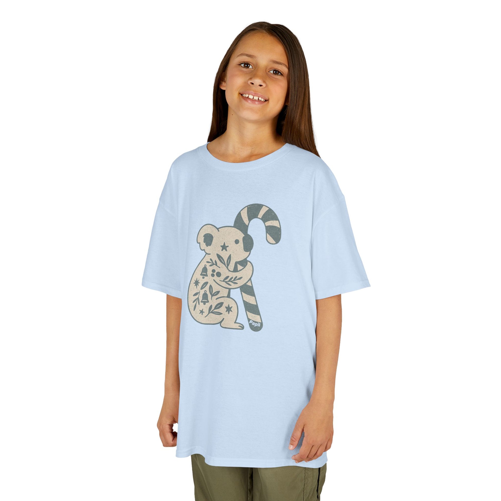 Floral Koala with Candy Cane Christmas Tee | Kids T-Shirt