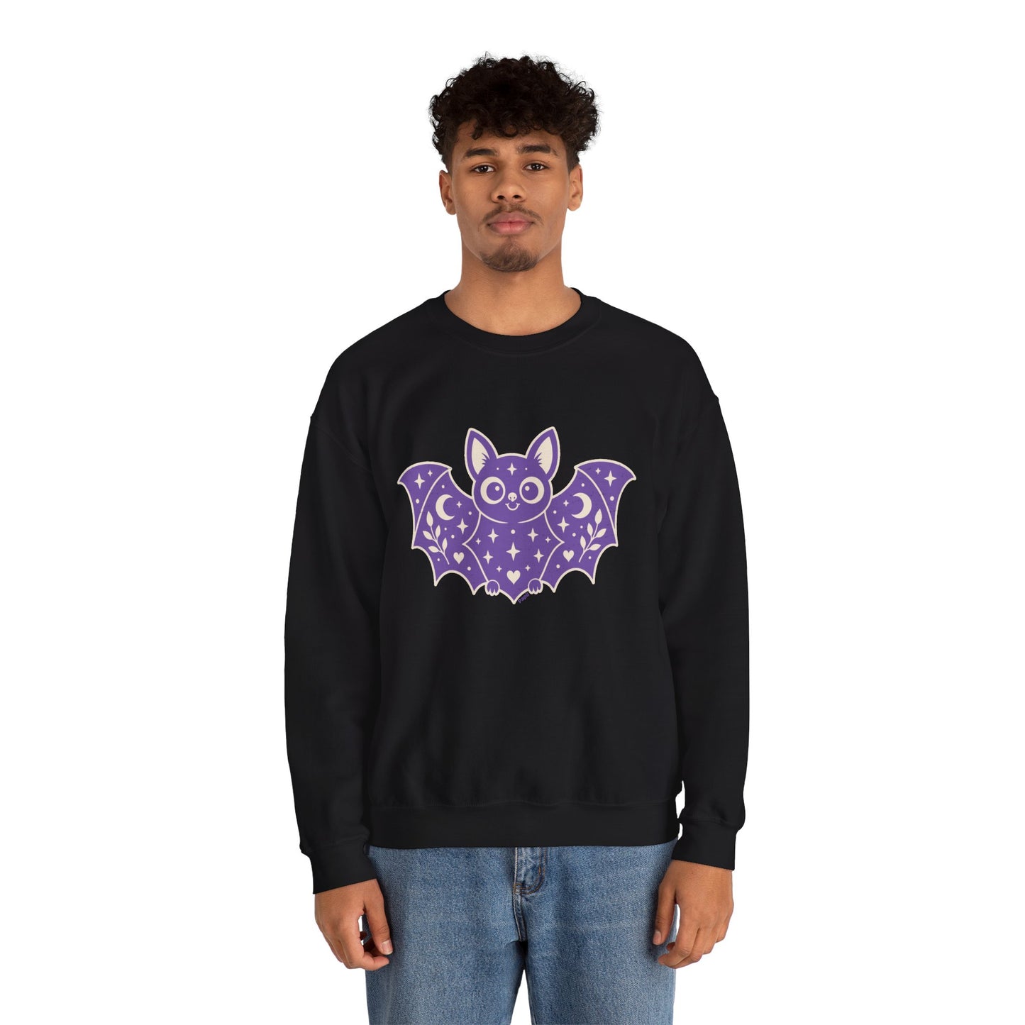 Cute Purple Bat Crewneck Sweatshirt | Kawaii Night Sky Halloween Pullover