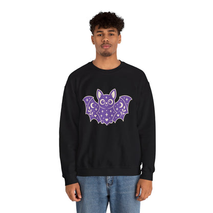 Cute Purple Bat Crewneck Sweatshirt | Kawaii Night Sky Halloween Pullover