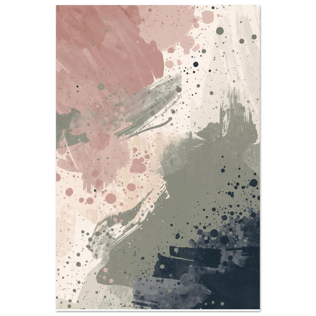Abstract Serenity Splash Fine Art Poster - Modern Blush & Grey Wall Art for Contemporary Spaces 40x60 cm 16x24″