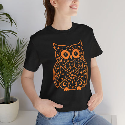 Enchanted Owl Halloween Graphic Tee | Vintage Woodland Owl T-Shirt - Black