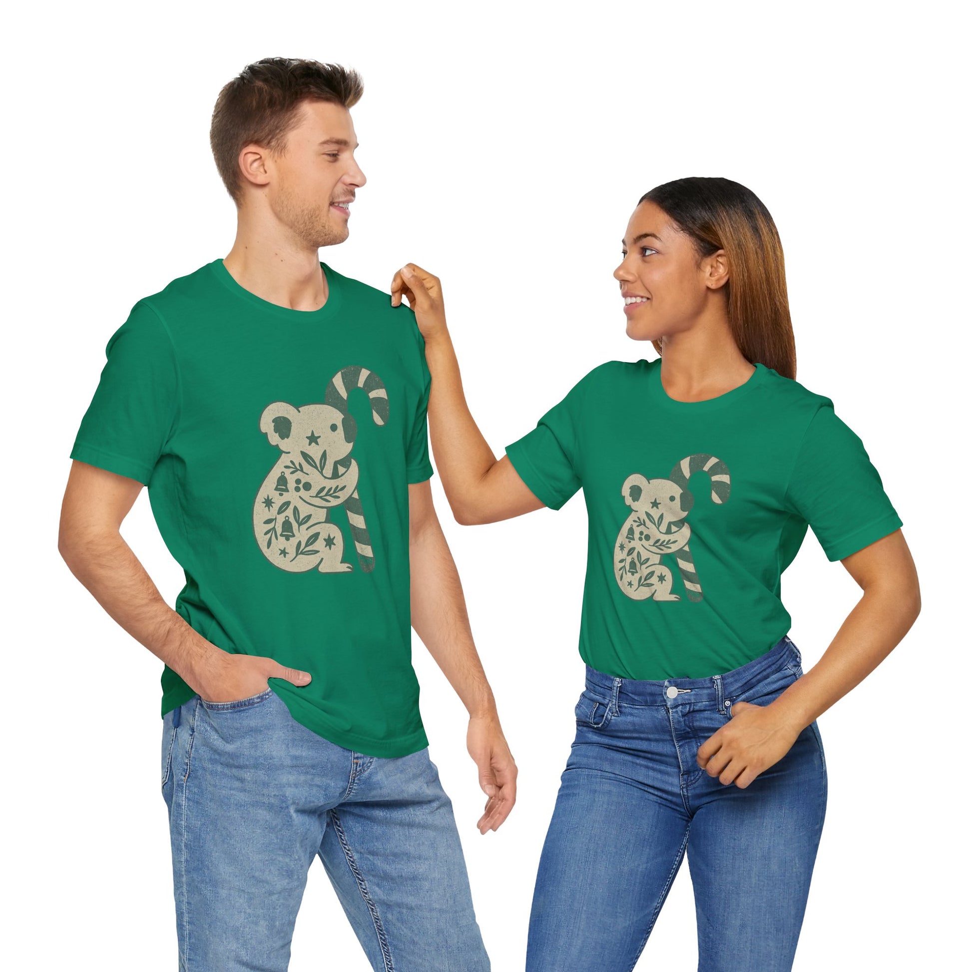 Floral Koala with Candy Cane Christmas Tee | Botanical Animal Woodland T-Shirt