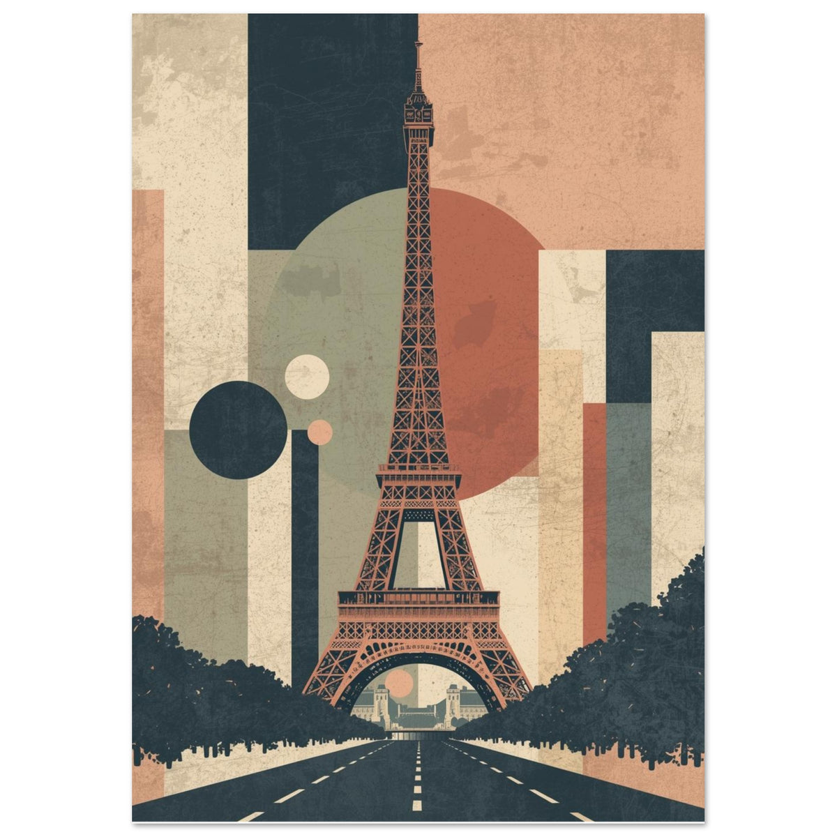 Eiffel Tower Geometric Abstract Fine Art Poster - Mid-Century Modern Parisian Vibe A3 (29.7 x 42 cm)