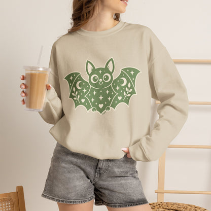 Cute Purple Bat Crewneck Sweatshirt | Kawaii Night Sky Halloween Pullover