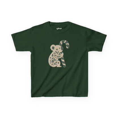 Floral Koala with Candy Cane Christmas Tee | Kids T-Shirt Forest Green
