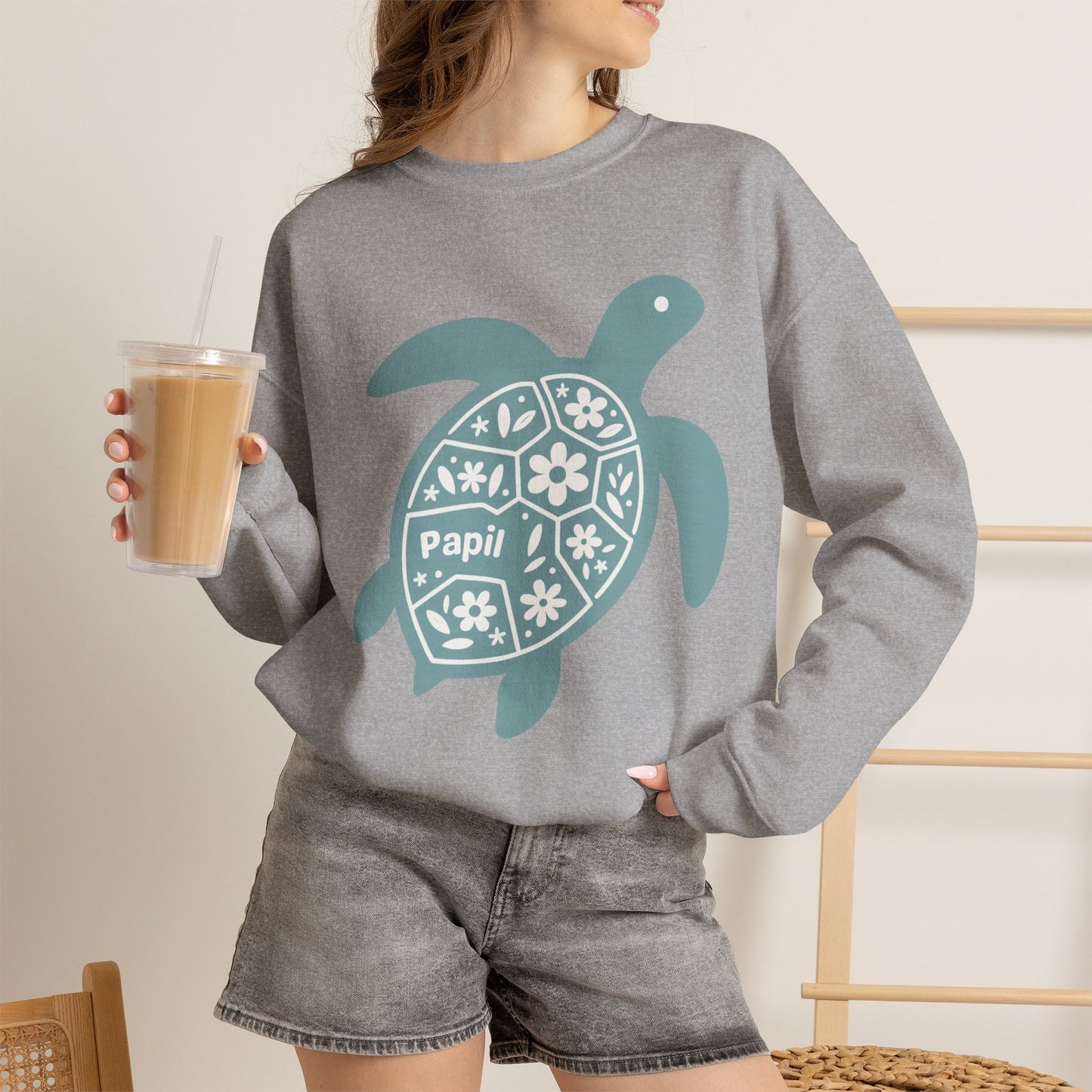 Turtle Graphic Sweatshirt — Floral Sea Turtle Crewneck