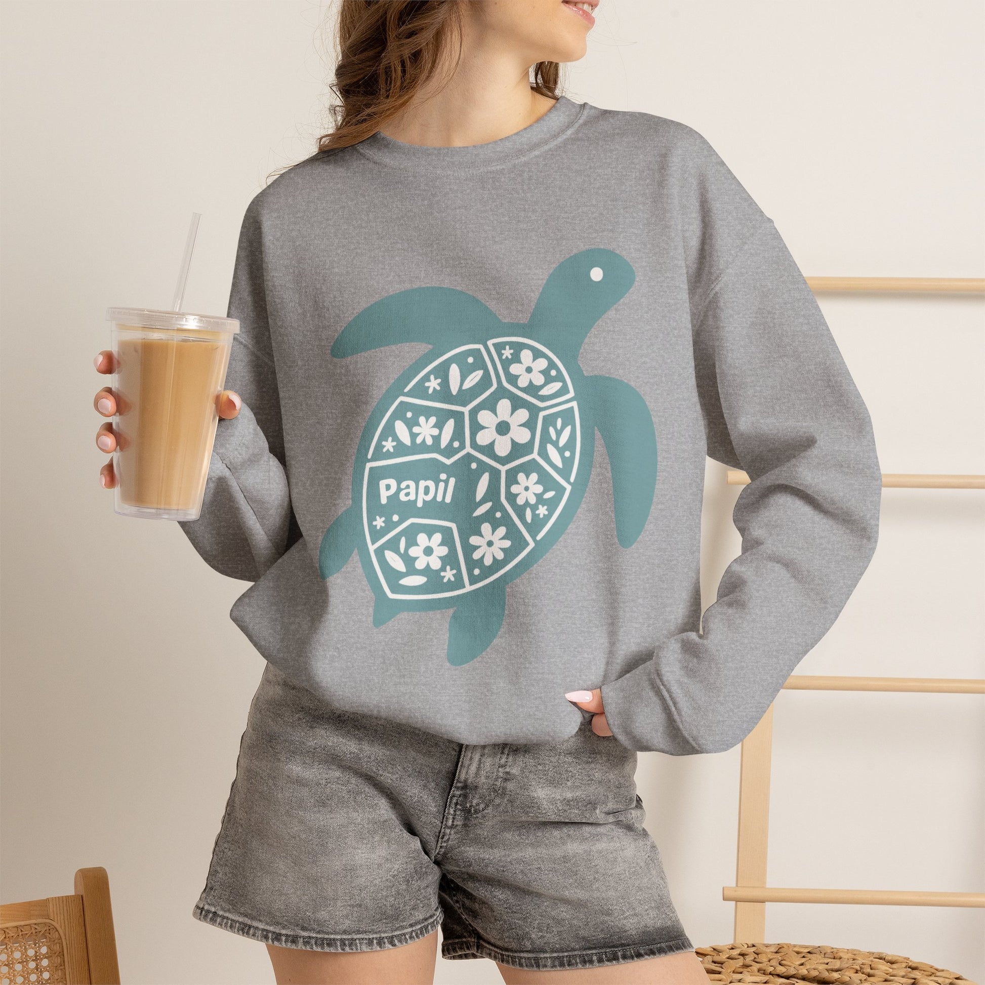 Turtle Graphic Sweatshirt — Floral Sea Turtle Crewneck
