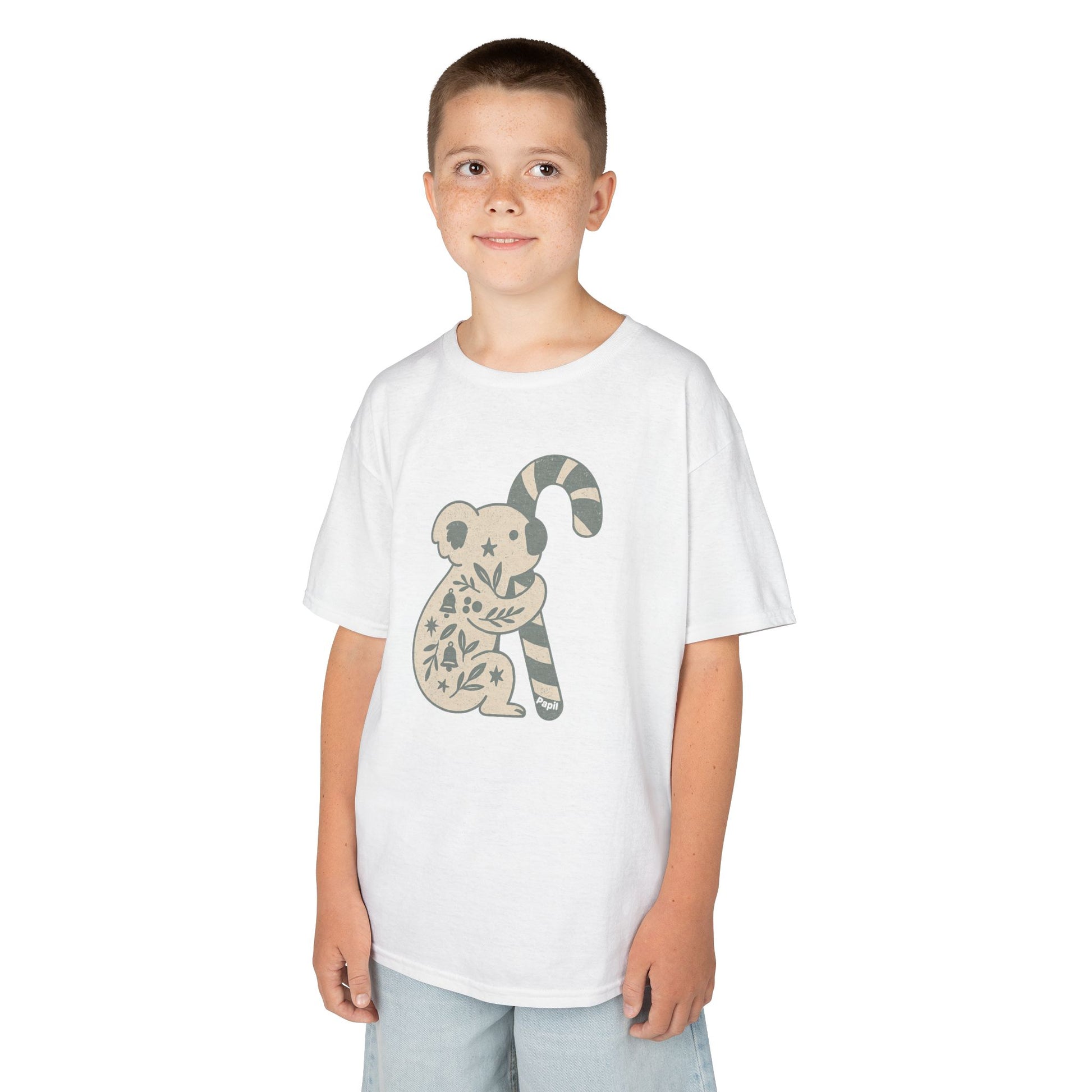 Floral Koala with Candy Cane Christmas Tee | Kids T-Shirt