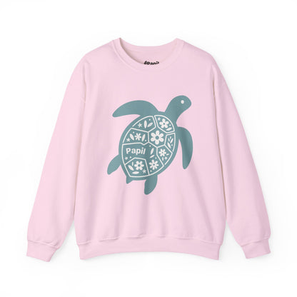 Turtle Graphic Sweatshirt — Floral Sea Turtle Crewneck Light Pink