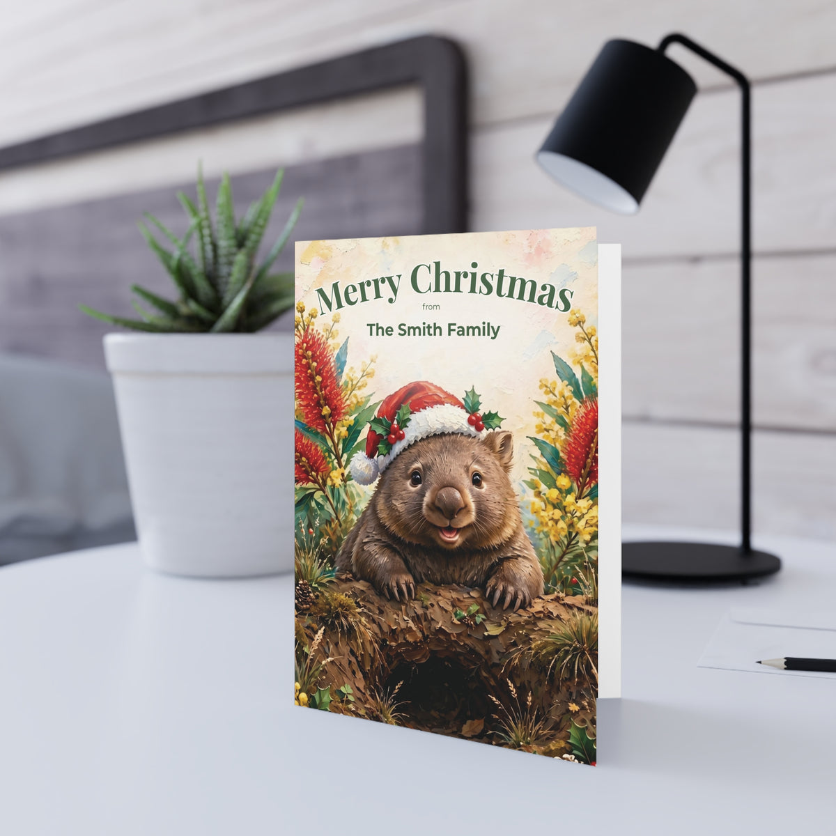 Personalised Wombat Christmas Folded Greeting Card | Australian Animals