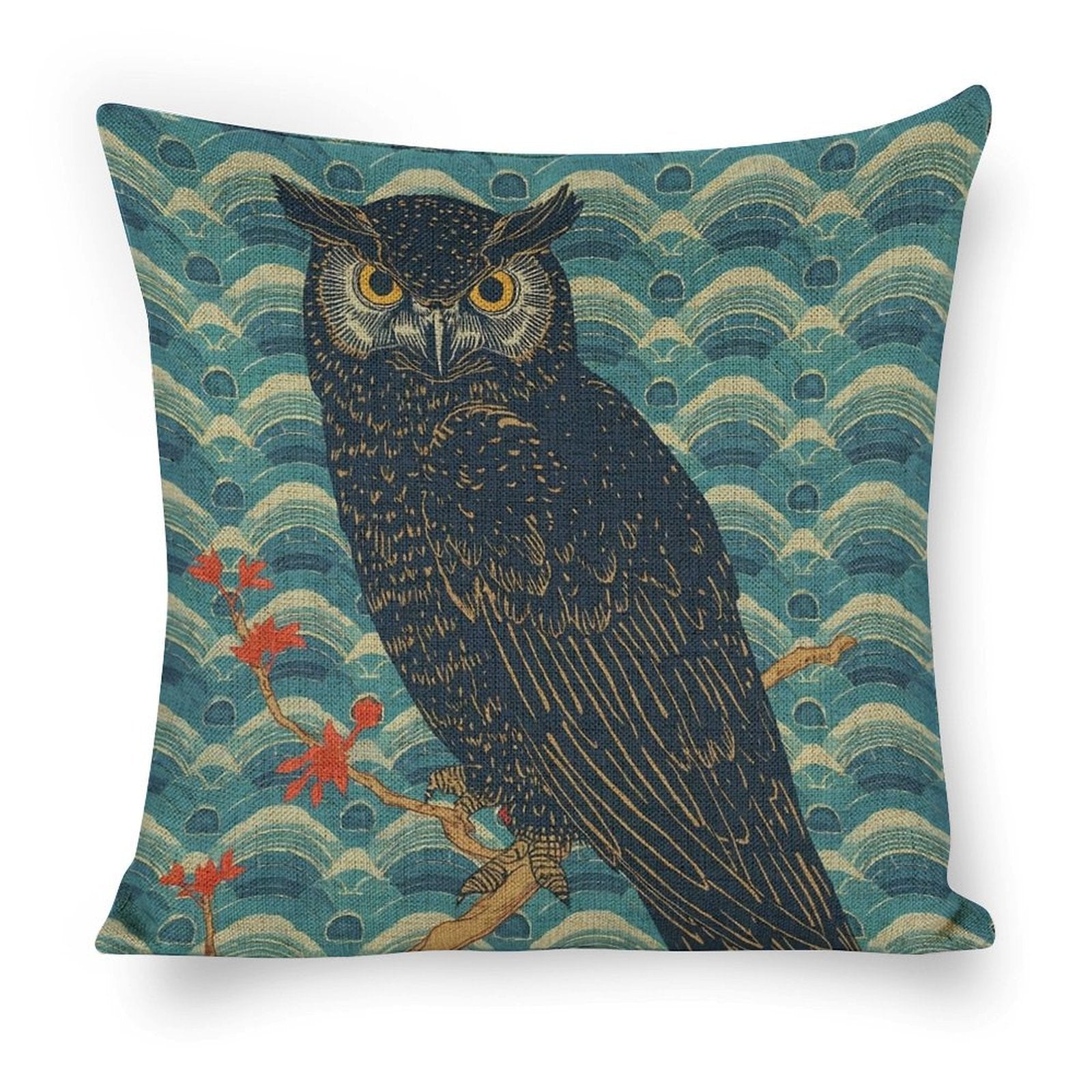 Majestic Owl Linen Cushion Pillow Cover — Double-Sided Print, 45×45cm rice white 18"×18"