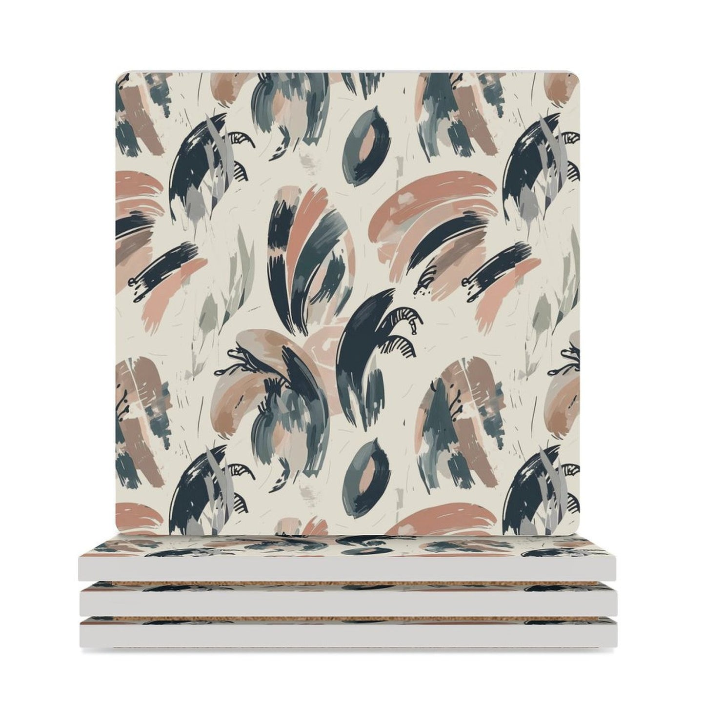 Earthbound Brush Abstract Ceramic Coasters (Set of 4 or 6) white
