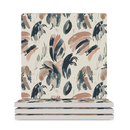 Earthbound Brush Abstract Ceramic Coasters (Set of 4 or 6) white