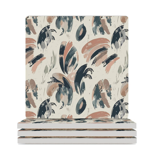 Earthbound Brush Abstract Ceramic Coasters (Set of 4 or 6) white