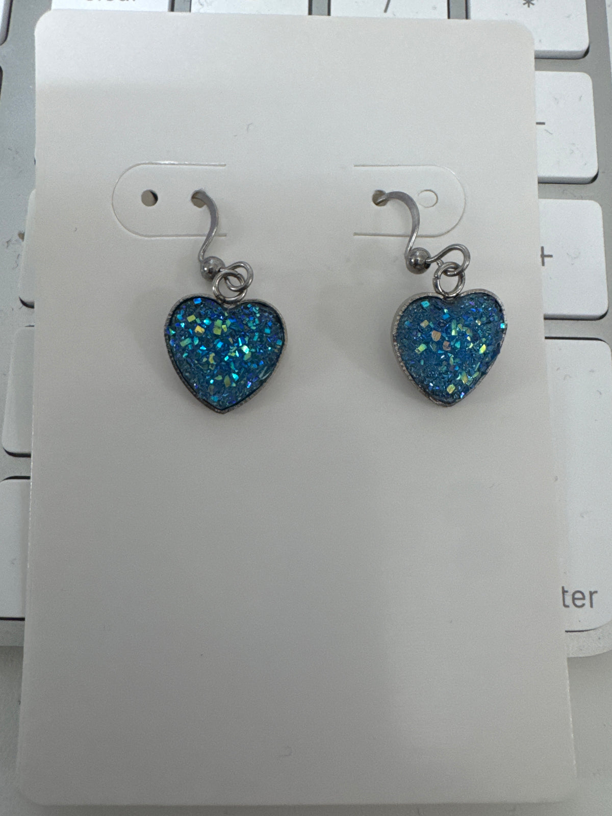 Druzy Heart Dangle Earrings