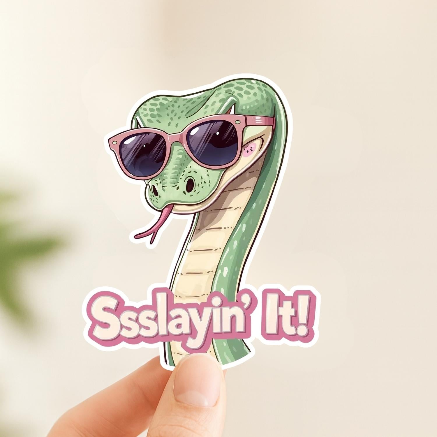 Ssslayin' It Cool Snake | Confident | White Gloss Vinyl | Die-Cut Sticker