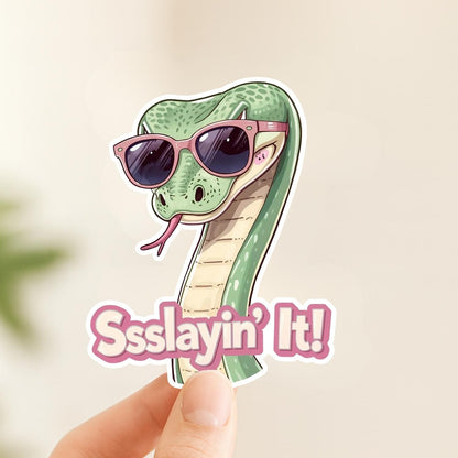 Ssslayin' It Cool Snake | Confident | White Gloss Vinyl | Die-Cut Sticker