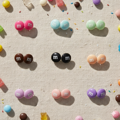 Colourful Resin Stud Earrings M&M Logo Handmade Fun Jewellery Gift | 14mm