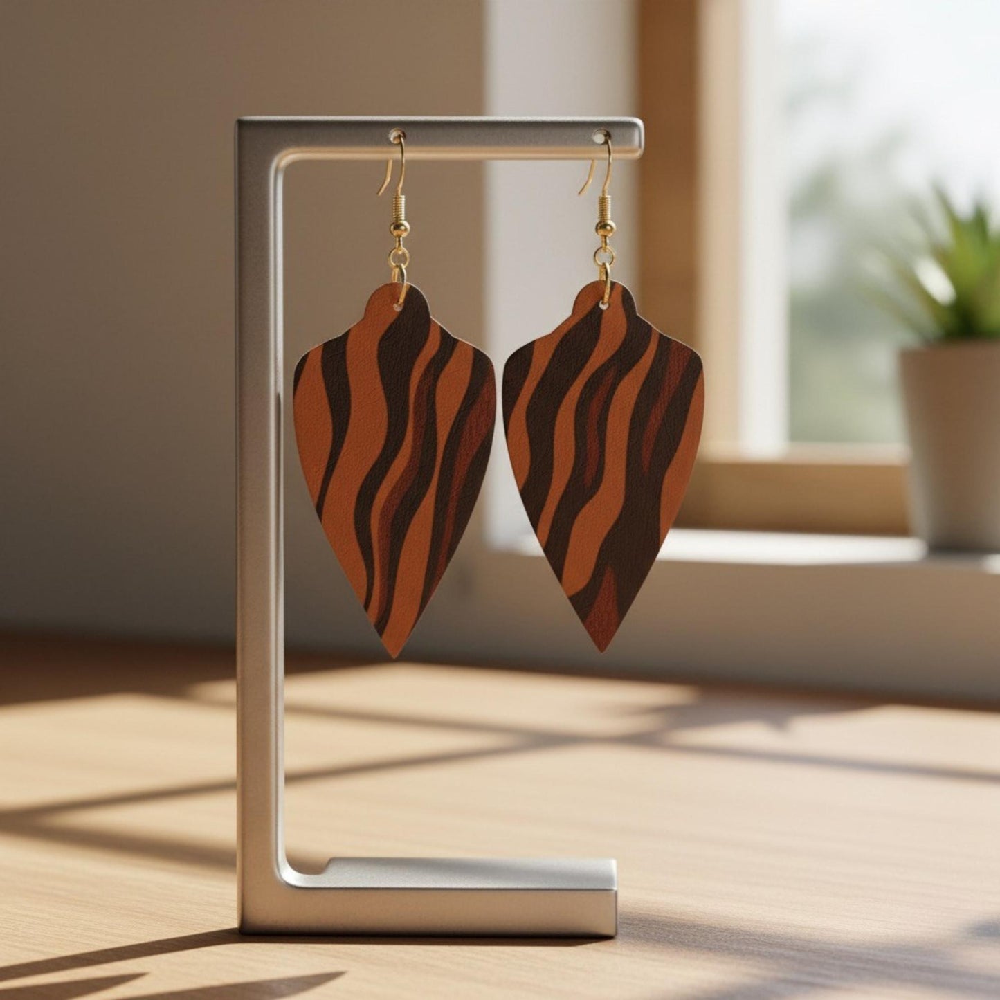 Abstract Animal Skin PU Leather Earrings with 925 Silver Hooks