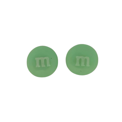 Colourful Resin Stud Earrings M&M Logo Handmade Fun Jewellery Gift | 14mm Mint Green