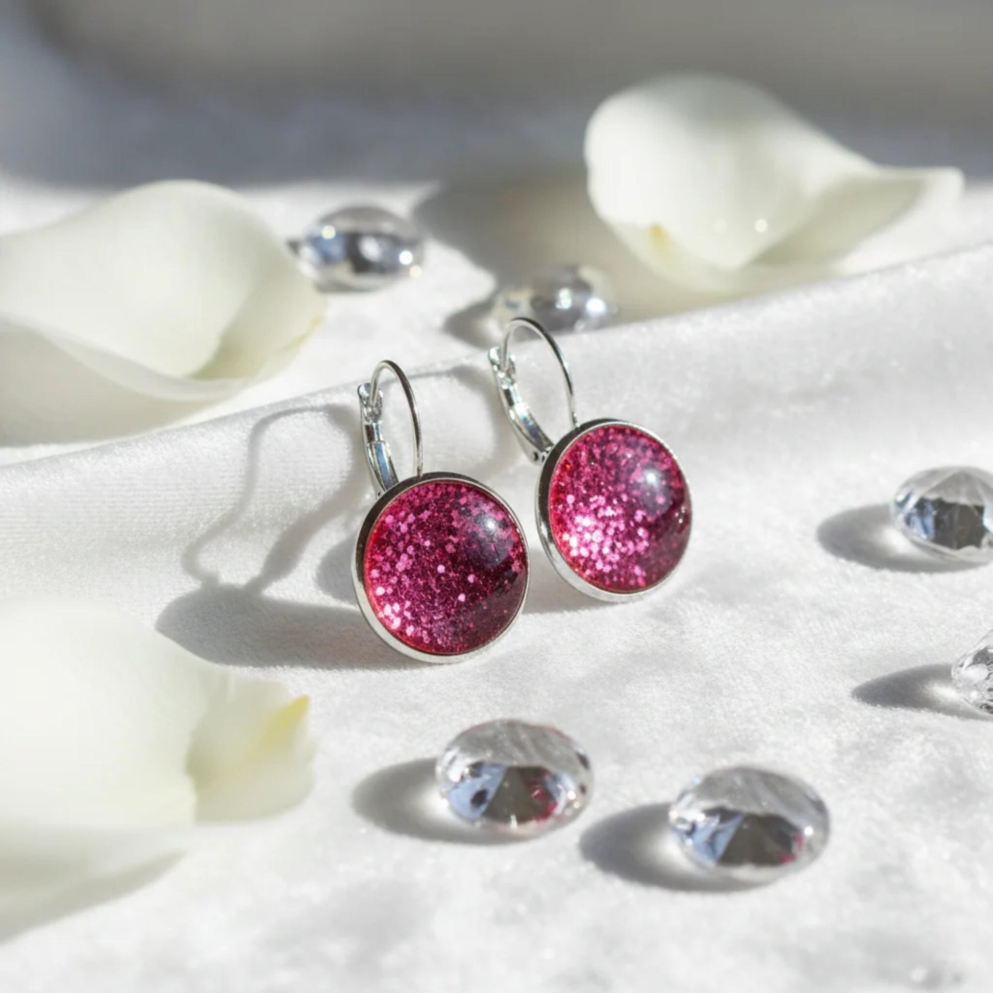 Glitter Resin Drop Earrings Silver Plated | Handmade Statement Jewellery