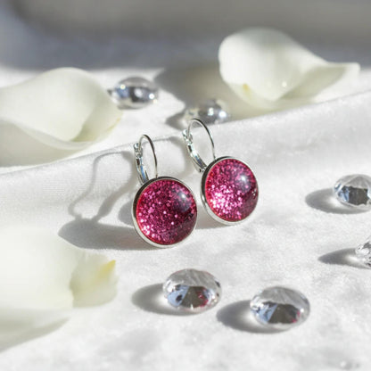 Glitter Resin Drop Earrings Silver Plated | Handmade Statement Jewellery