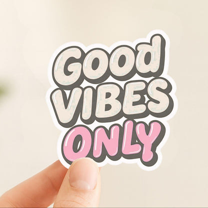 Good Vibes Only Retro Bubble Letter White Vinyl Sticker (6 × 6.5 cm, Kiss-Cut)
