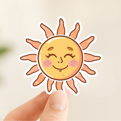 Smiling Sun White Vinyl Sticker (6.5 cm, Kiss-Cut)