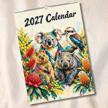 Australian Animals 2027 Wall Calendar | A3 Colourful Painted Native Wildlife Calendar