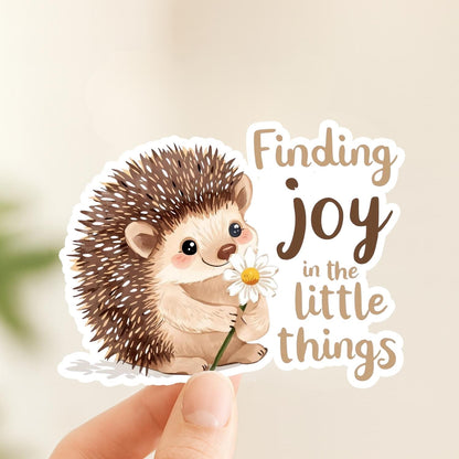 Finding Joy Hedgehog | Inspirational | White Gloss Vinyl | Die-Cut Sticker