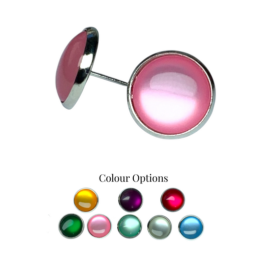 Glossy Shiny Dome Resin Silver Stud Earrings - Multiple Colours