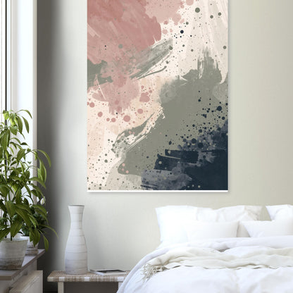 Abstract Serenity Splash Fine Art Poster - Modern Blush & Grey Wall Art for Contemporary Spaces