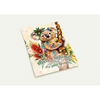 Personalised Christmas Postcards Pack of 10 with Envelopes, Custom Name Koala Christmas Postcard, Australian Animals (US and CA) Default Title