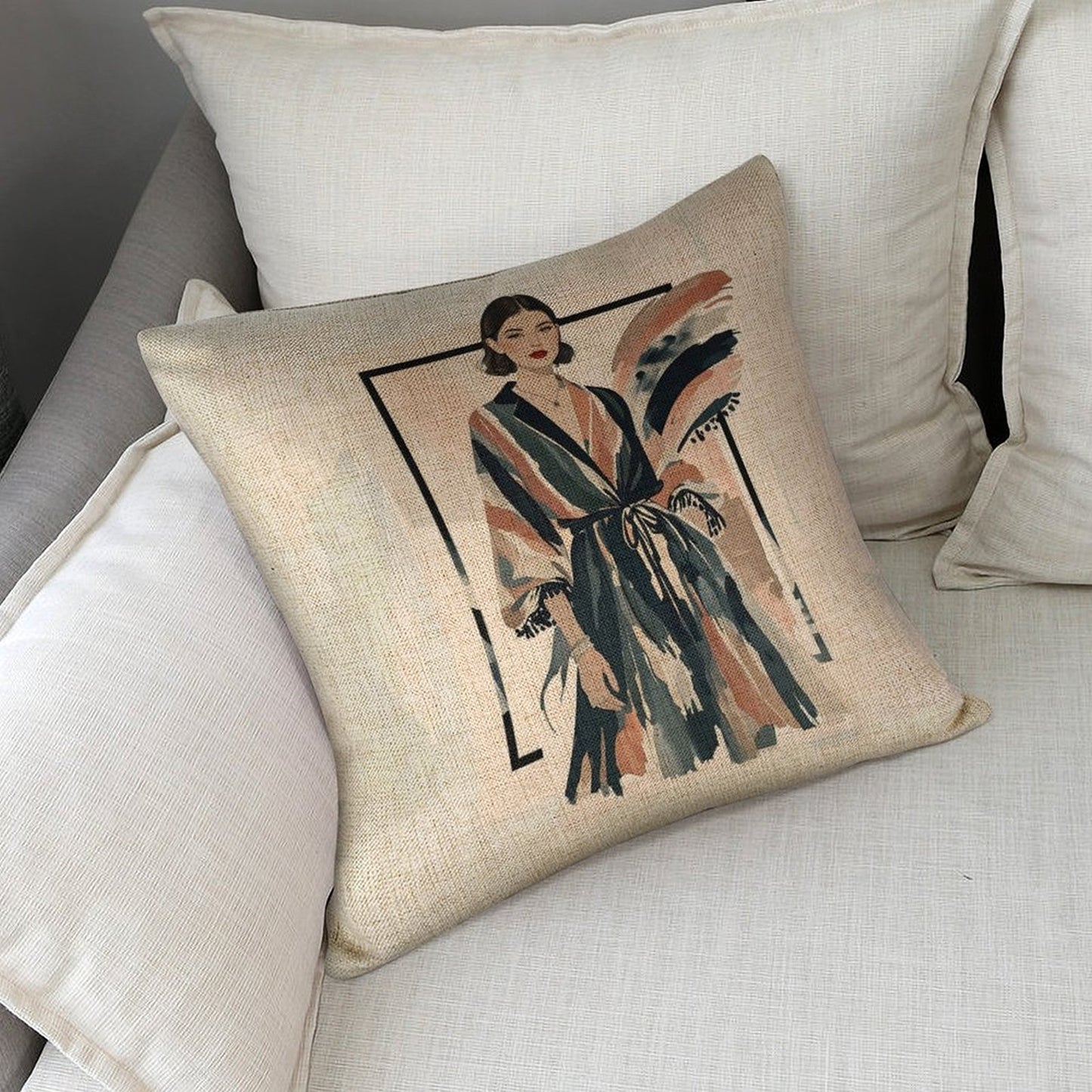 Modern Muse Linen Cushion Pillow Cover — Double-Sided Print, 45×45cm