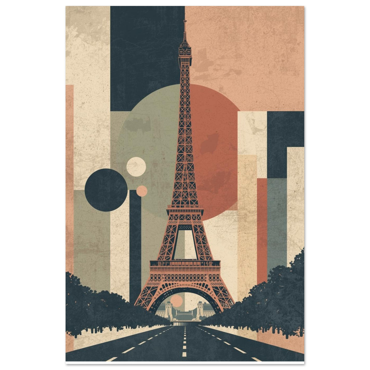 Eiffel Tower Geometric Abstract Fine Art Poster - Mid-Century Modern Parisian Vibe 60x90 cm 24x36″