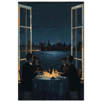 Midnight Rendezvous Fine Art Poster - Evocative Cityscape Dining Art Print 30x45 cm 12x18″