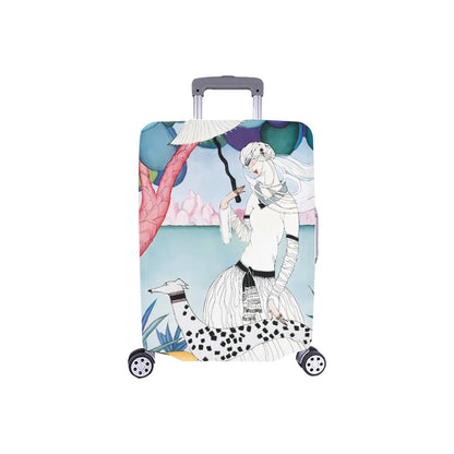 Art Nouveau Lady & Spotted Hound Luggage Cover | Whimsical Illustrated Travel Protector | Stylish Suitcase Cover Small (18"-21")