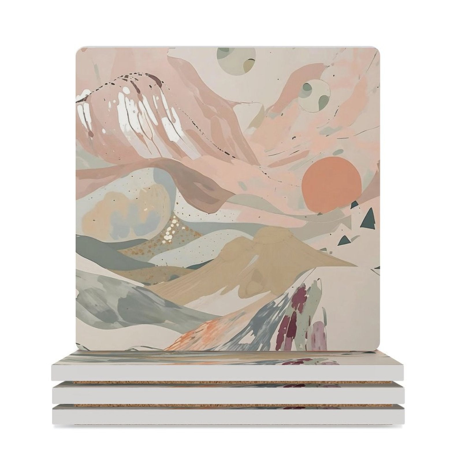 Celestial Dusk Abstract Pastel Landscape Ceramic Coasters (Set of 4 or 6) white